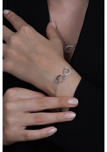 Sonsuzluk Sonsuz Aşk Gümüş Kolye Ve Bileklik Seti Taşlı Wsn91