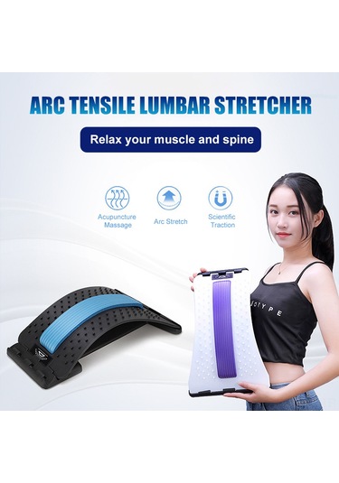 Padalink Bel Ağrısı İçin Akupunktur Masajlı Lumbar Stretcher - 3 Seviyeli Ayarlanabilir Esneme Desteği Siyah - Mavi