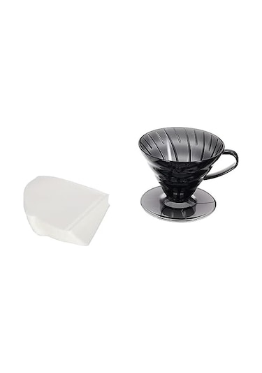V60 02 Plastik Dripper Ve 40 Lı Filtre Kağıdı Seti, Siyah Şeffaf S