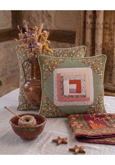 Poplin Pamuklu Kırkyama Patchwork Dekoratif Kırlent Kılıfı 45x45 Cm Yeşil - Kırmızı