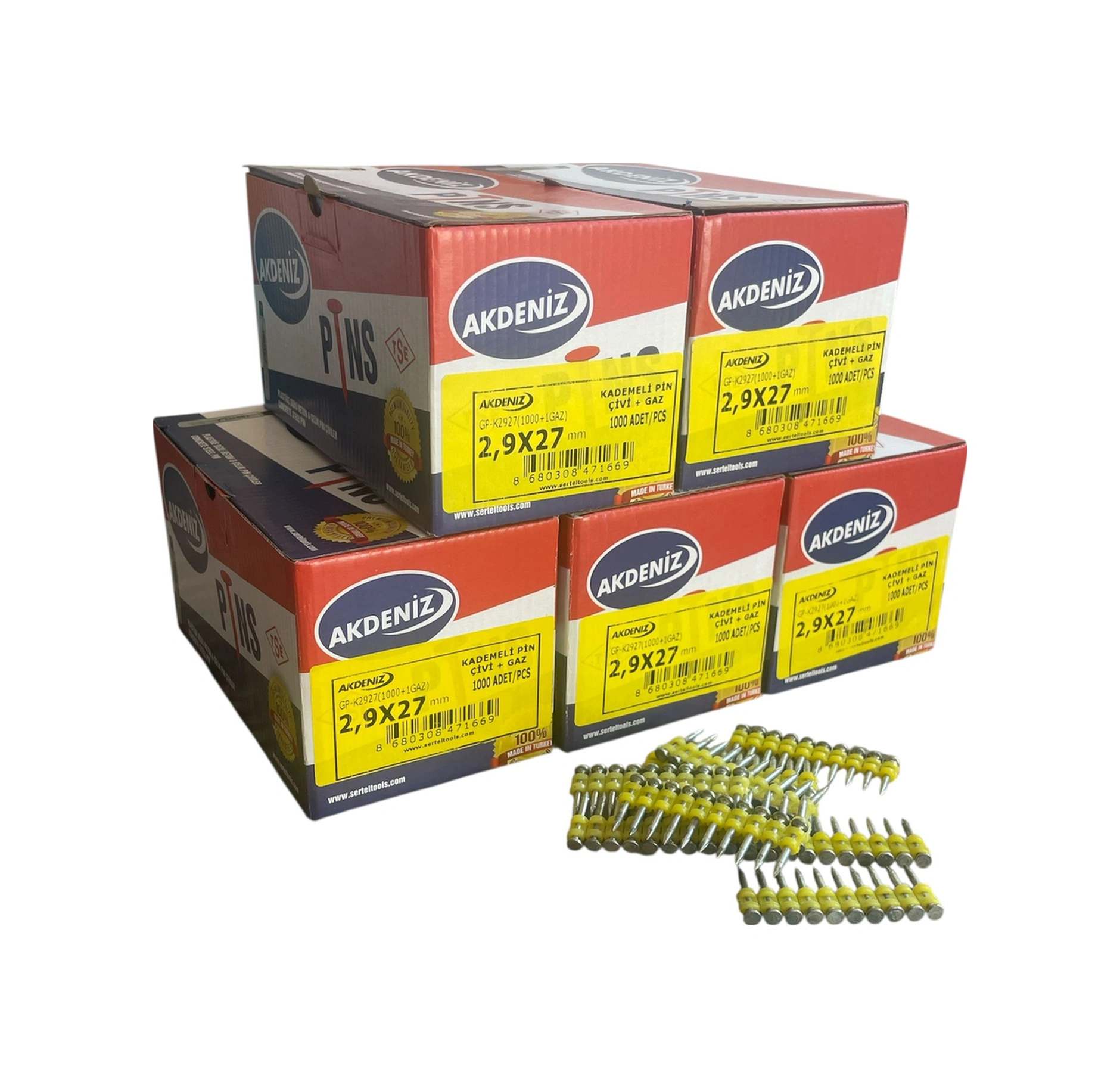 Akdeniz 2.9x27 Mm 5000 Adet Gazsız Beton Çivi- 1 Koli 5 Paket