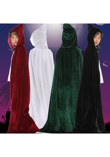 Hangfox Çocuklar İçin L 110cm Bordo Yumuşak Kadife Şapkalı Palto - Halloween Kostümü, Cosplay Partisi, Rol Oynama Aleti Unisex