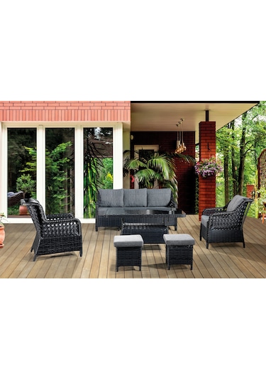 Ronda 3+1+1+2puf+masa Rattan Bahçe Balkon Mobilyası,antrasit Gri Antrasit - Gri