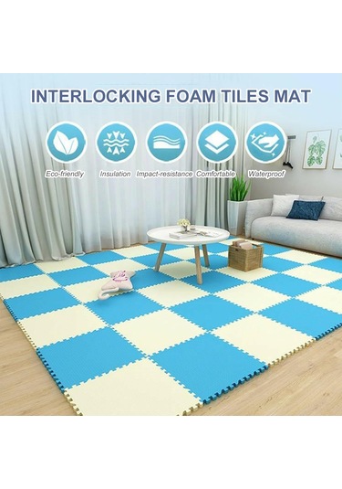 Teltree Bebekler İçin Kaymaz Eva Yer Matı - 12 Parça Yeşil Oyuncak Halı 30x30cm Su