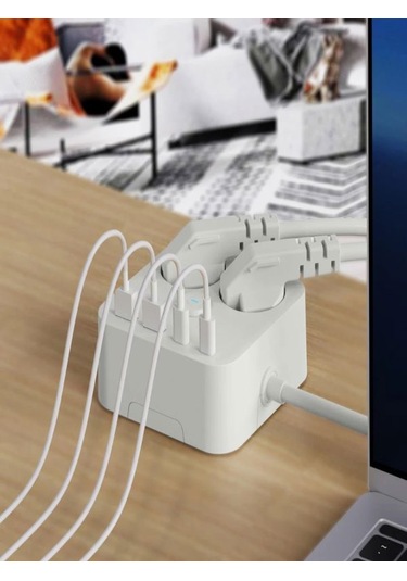 3680w 2'li Priz, 2 Usb Ve 2 Type-c Portlu, 1.4m Kablo, 3.4a Çıkış