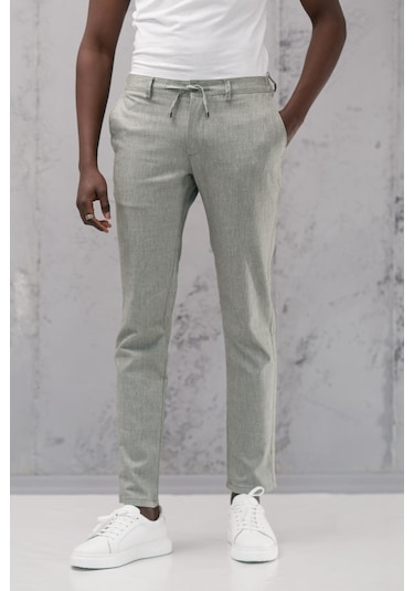 Notra Beli Lastikli Ve İplikli Slimfit Pamuklu Jogger Pantolon Yeşil