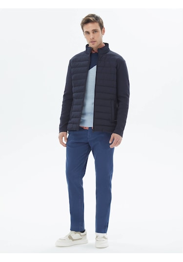 Koyu Mavi Dokuma Regular Fit Casual Pamuk Karışımlı Pantolon Koyu Mavi