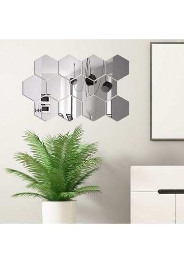 Monyee 12 Adet Gümüş Akrilik Altıgen Duvar Sticker Seti - Dıy Ev Dekorasyonu, Çocuk Odası/banyo Uygun, 20x17x10cm, Korumalı Filmi Ve Çift Taraflı Bant İçerir Çok Renkli