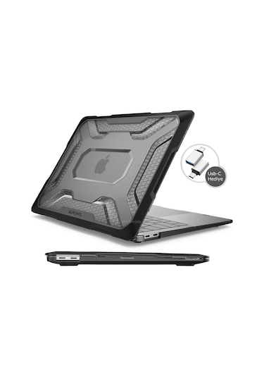 Apple Uyumlu MacBook Air Kılıf Hardcase Touch Id A1932 2018/2019 Outdoor Sc Siyah
