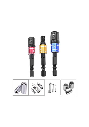 Geeksen 3'lü Çelik Uç Değiştirici Seti - Hex Kolu Elektrik Matkap Uyumlu, 1/4", 3/8", 1/2" Sürücü Adaptörleri, Dayanıklı Ve Çarpma Direncili