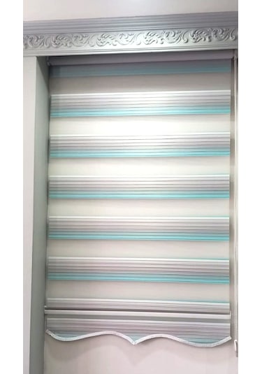 Turkuaz Pliseli Zebra Stor Perde Etek Dilimli