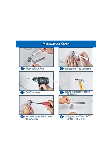 Dancemonkey Üçlü Direk Duvar Asılı Paslanmaz Havluluk Seti, Fırçalanmış 7 Parça Gri Gri