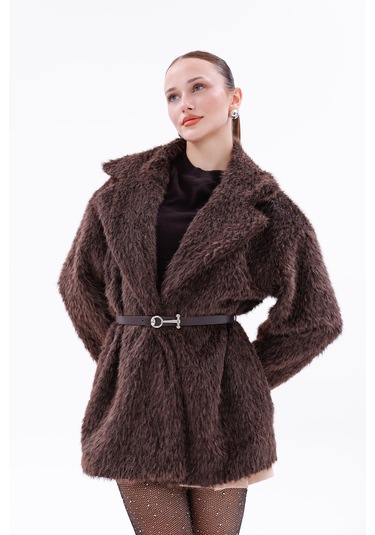 Kemer Detaylı-astarlı-düğmeli Kadın Kaban Kahverengi