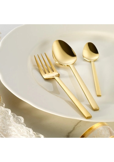 Fecra Doğa 18 Parça Gold Tatlı Çatallı Kaşık Bıçak Seti Gümüş