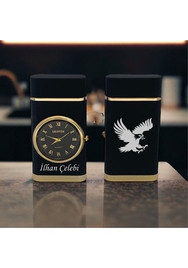 İsme Özel Kartal Logolu Turbo Jet Işıklı Saatli Çakmak