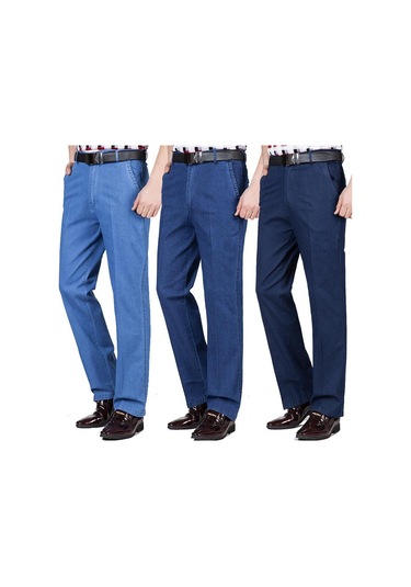 Erkek Kot Sonbahar Ve Kış Yüksek Belli Elastik İş Kot Pantolon Rahat Pantolon Erkek Kot Artı Boyutu Erkek Açık Mavi