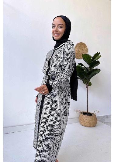 Kahijab Siyah/beyaz Desenli Hırka Siyah