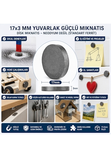 Mıknatıs 17x3 Mm Yuvarlak Güçlü Mıknatıs Disk Mıknatıs