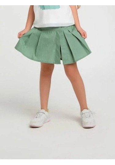Kız Çocuk Pileli Bel Lastikli Şort Etek-14125 Yeşil