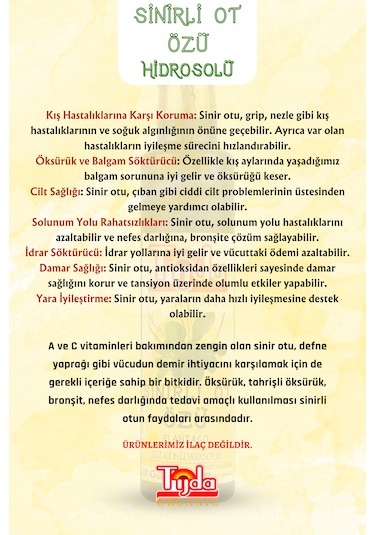 Sinirli Ot Özü Sinir Otu Plantago Hidrosolü 250 Ml %100 Saf