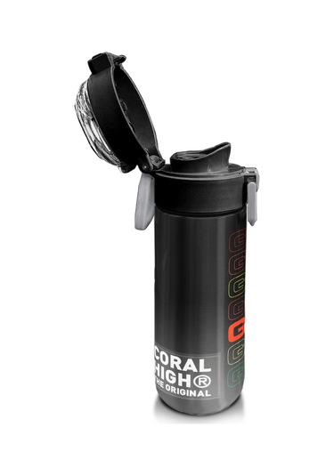 Coral High Kids Siyah Gri Gamer Desenli Pipetli Ve Direkt İçim Çelik Termos 500 Ml 31853 Gri - Sarı