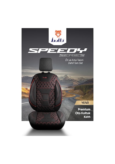 Siyah - Kırmızı Buttı Speedy Serisi Premium Oto Koltuk Kılıfı Ortopedik Destekli, Ön Arka Tam Set, Aırbag Uyumlu