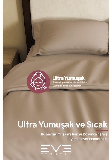 Eve Tekstil %100 Pamuk Ranforce Çarşaflı Yastık Ve Yorgan Kılıflı Çift Kişilik Nevresim Takımı 200x220 Cm Kahverengi