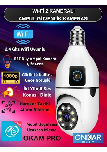 4mp Çift Lens Wifi Kablosuz Hareketli Sesli Ampul Kamera