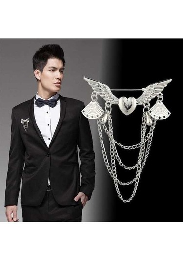 Dancemonkey Jzcat Erkek Moda Takım Elbise, Püskül Metal Korsaj, Basit Yaka Pin-xz32 Gümüş