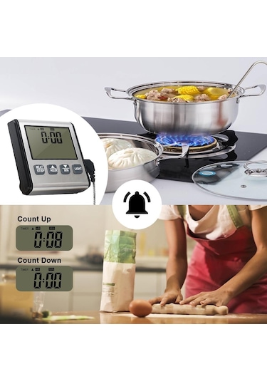 Dijital Fırın Termometresi Et Mutfak Alarm Zamanlayıcı Fonksiyonu Sıcaklık Ölçer Izgara Pişirme Gıda Barbekü Et Probu Lcd Ekran