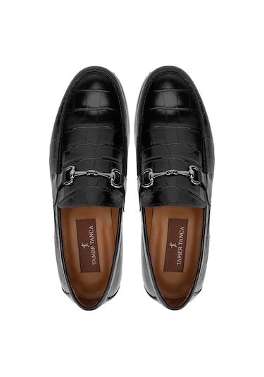 Tamer Tanca Erkek Hakiki Deri Siyah Kroko Loafer Ayakkabı 183 30351 Erk Ayk Y24 Sıyah Kroko Siyah
