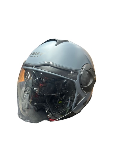 Sway Helmets 737 Camlı Güneş Gözlüklü Yarım Kask Mat Gri