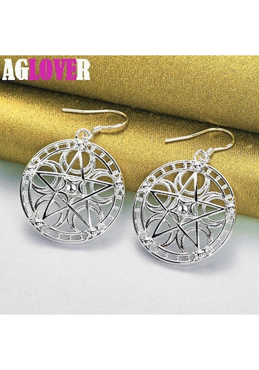 925 Ayar Gümüş Yuvarlak Yıldız Damla Küpe Takı