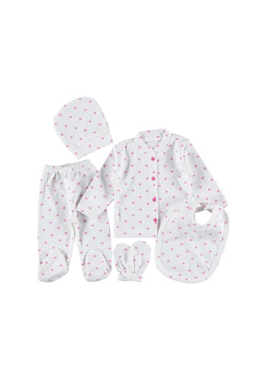 0-3 Aylık 5 Li Zıbın Seti Hastane Çıkış Seti %100 Pamuklu Kutusuz Pembe