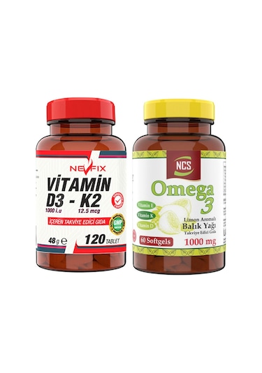 Ncs Omega 3 Balık Yağı Limon Aromalı + Nevfix Vitamin D3-K2 120 Tablet