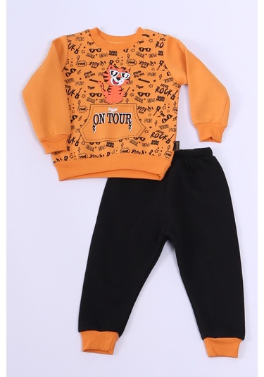 Erkek Bebek 3 İplik Eşofman Takımı Kaplan Baskılı A48 HARDAL