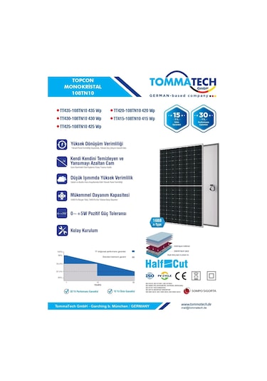 Tommatech 430 W Multibusbar Monokristal Topcon Güneş Paneli