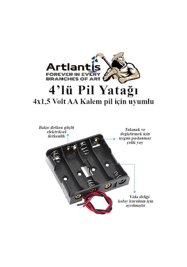 AA Kalem Pil ile Uyumlu 4'lü Pil Yatağı 4 x 1.5 Volt 5 Adet