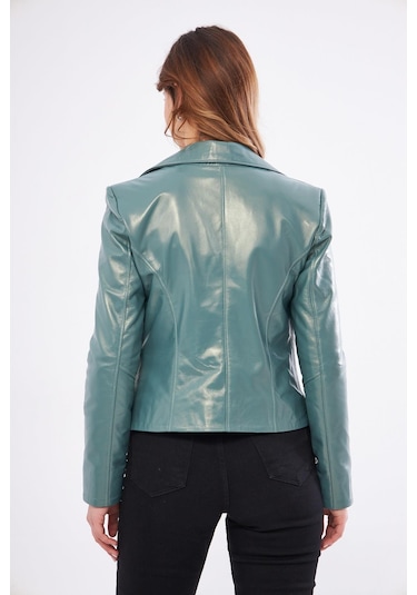 Derinss Dka1202 Hakiki Deri Kadın Yeşil Mont 001