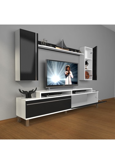 Decoraktiv Ekoflex 7 Mdf Krom Ayaklı Tv Ünitesi Tv Sehpası Beyaz - Siyah