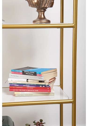 Hestia Gold Metal 4 Katlı Kitaplık Gold