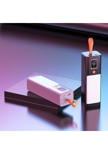 Işık Kaynağı: 20000 Mah Powerbank, Type-c Ve Usb Girişli, Hızlı Şarj, El Feneri, Dijital Göstergeli Gri