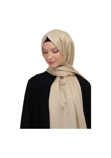 Çift Taraflı Düz Jakar Şal Parlak & Mat Dokulu, Özel Gün Şalı, Düz Renk Kum Bej