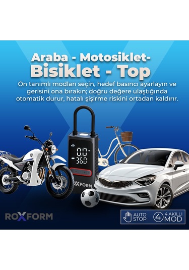 Roxform Car Air Pump 80w Güçlü Taşınabilir Araç Lastik Şişirme