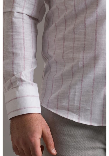 Evrytime Slimfit Pamuklu Çizgili Yaka Düğmeli Uzun Kol Erkek Yazlık Gömlek 001