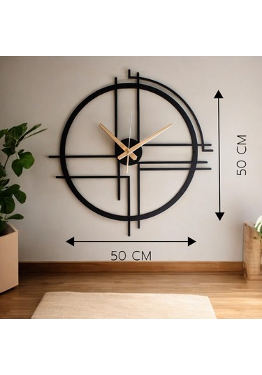 50 Cm Siyah Çelik Duvar Saati Sessiz Quartz Mekanizma, Paslanma Siyah Çerçeve