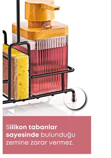 Metal Standlı Ahşap Detaylı Bulaşık Deterjanı Ve Sıvı Sabunluk