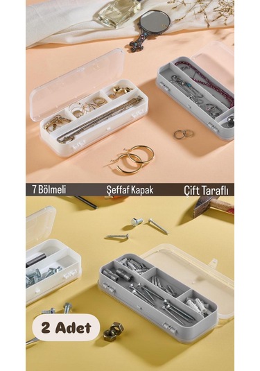 2 Li Rise 7 Bölmeli Takı Kutusu - Vida Yüzük Dişçi Malzemesi Orga