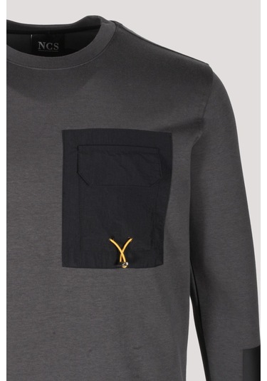 Erkek Sweatshirt Füme Ön Cep Detaylı Relaxed Fit Double Face Crewneck Ncs Jeans 1640 Füme