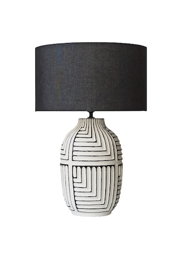 Aztek, Seramik Abajur, H57 X Çap Ø39cm, Beyaz - Siyah